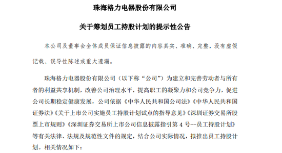 格力电器拟推第二期员工持股计划董明珠不参与二期计划认购